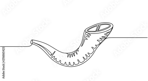 Shofar, ram's horn, continuous line art, Jewish tradition, Rosh Hashanah, Yom Kippur