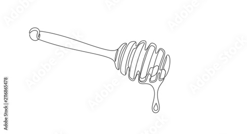 Принти на полотні Continuous Line Drawing of Honey Dipper with Dripping Honey