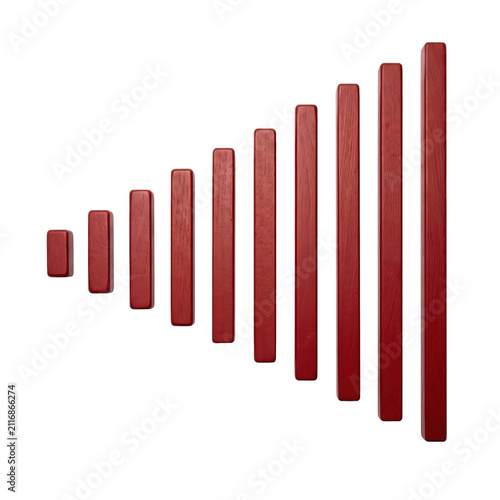 Montessori red rods arranged by length. Educational wooden blocks for sensory learning.