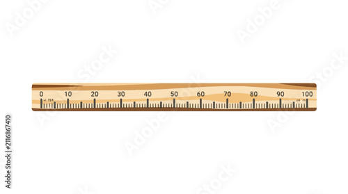 wooden ruler with black markings on a white background measuring length and distance for educational or office purposes