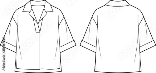 Fotografie Womens relaxed fit notch collar polo shirt drop shoulder cuffed half sleeve fash