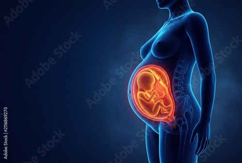 3d illustration of a pregnant woman with a fetus inside the womb