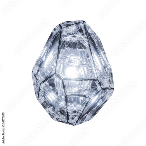 Modern geometric crystal lamp. Decorative faceted glass light fixture isolated on white.