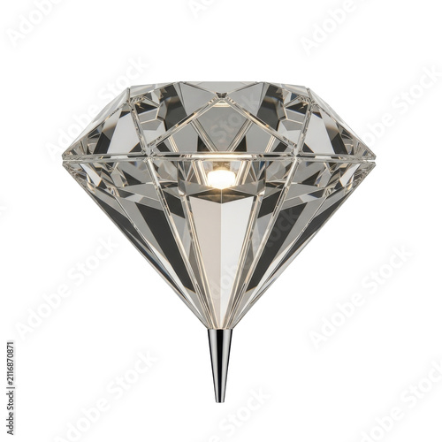 Diamond shaped crystal lamp. Modern luxury pendant light isolated on white background.