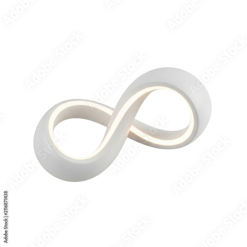 Modern infinity LED lamp. Minimalist white desk light isolated on white background.