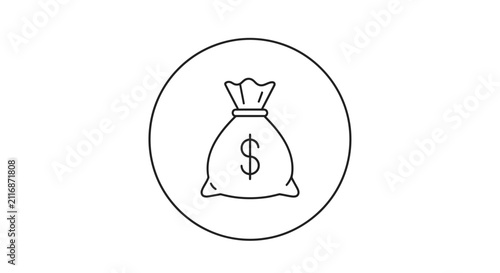 Money Bag Icon - Simple Outline Symbol for Wealth and Finance