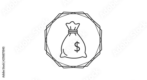 Money Bag Icon in Geometric Frame - Financial Concept