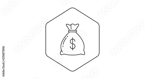Money Bag Icon on Hexagon Background, Financial Symbol, Wealth Concept