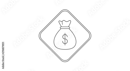 Money Bag Icon Minimalist Line Art Dollar Symbol in Diamond Shape