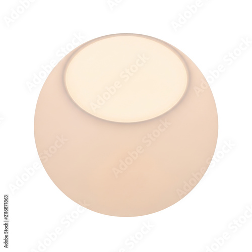 Modern spherical table lamp. Minimalist round light fixture isolated on white background.
