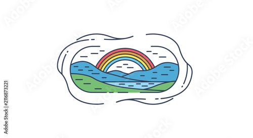 rainbow over hills and water landscape