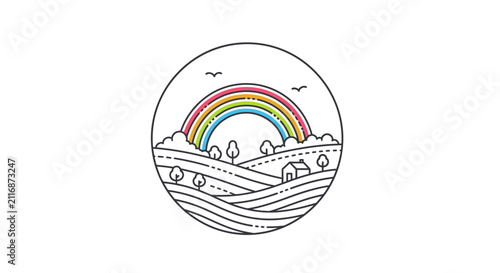 rainbow over landscape with house and trees