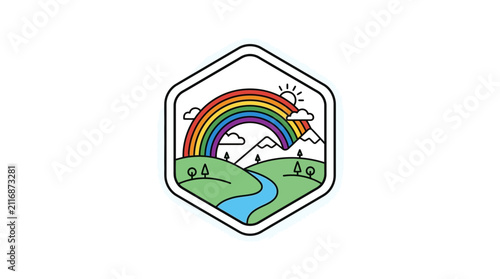 rainbow over landscape with stream