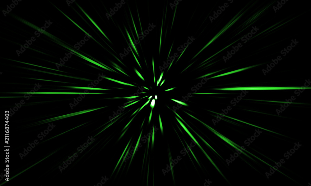 Fototapeta premium Abstract Green Speed Lines and Light Burst on Black Background for Dynamic Motion Design