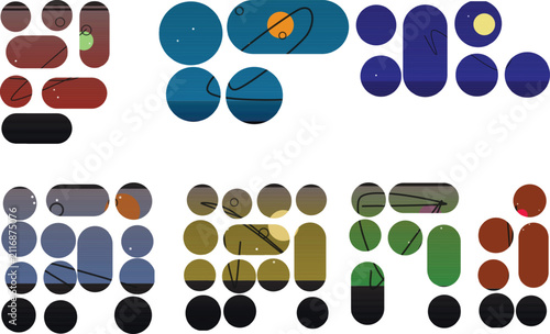 Canvastavla Cool blue and light blue abstract geometric shapes with minimalist lines portray