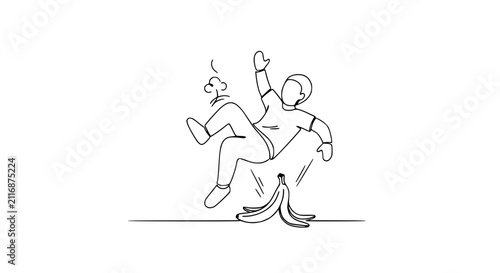 Obraz na płótnie Man slipping on banana peel illustration - accident, danger, humor