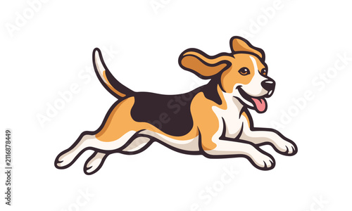 Happy running beagle dog cartoon illustration