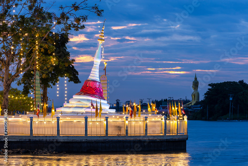 Mutao pagoda diagonal or Bang Pain-Light-House at Wat Pimai Yigavas, since 1985, Nonthaburi province, Thailand