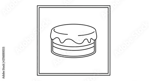 Simple Cake Line Art Icon Minimalist Simple Dessert Drawing
