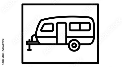 Simple Caravan Icon - Line Art, Travel and Camping Symbol