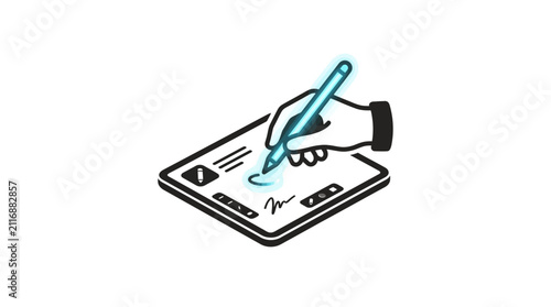 Digital Signature on Tablet with Stylus Pen Vector Illustration
