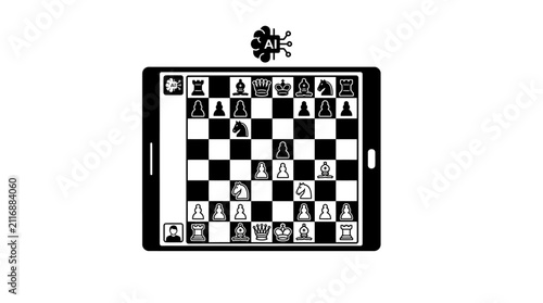 Digital Chess Game on Tablet Screen Vector Illustration Technology
