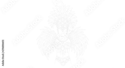 Fotografía Ornate Masked Figure with Feathered Headdress and Wings - Tribal Art