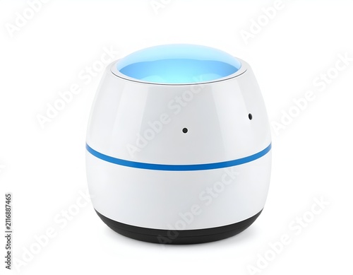 Modern White Air Purifier with Blue Glowing Light Isolated on White Background
