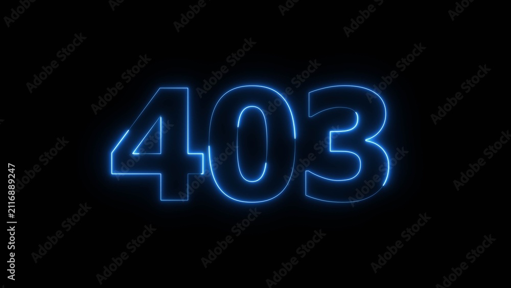Abstract Glowing Blue Neon Number 403 on Black Background 4k Illustration.