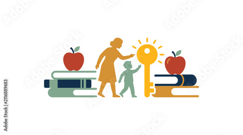 Teacher and Student Unlocking Knowledge Concept Illustration