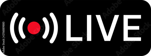 Live streaming broadcast badge icon with red dot and white text on black background