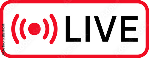 Live streaming broadcast badge icon with signal waves in red outline style