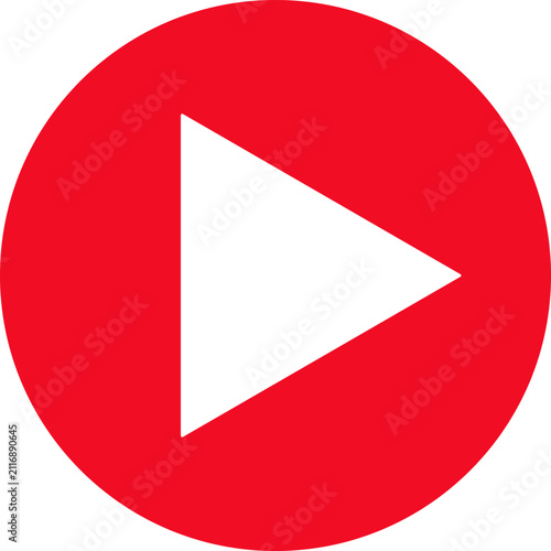 Play button media video audio player round red solid icon in minimalist style