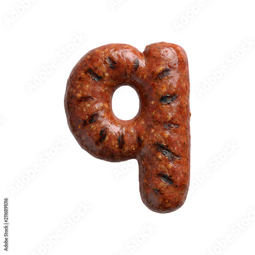 Merguez sausage letter Q - Small Barbecue font isolated on white background. Perfect alphabet for creative illustrations related to Barbecue, Grilled meat, oriental cuisine...