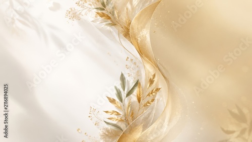 Luxury Golden Botanical Organic Healthcare Abstract Background with Dual Advertising Space