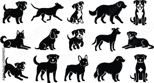 Dog Silhouette Clipart Bundle SVG PNG Set of 15