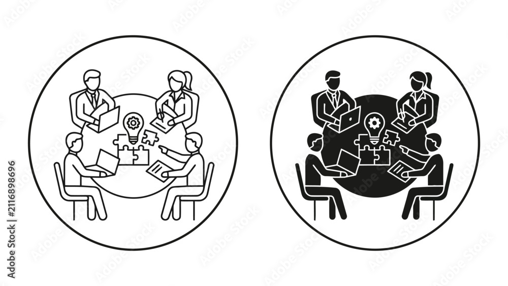 Fototapeta premium Team of professionals brainstorming and solving problems at a circular table