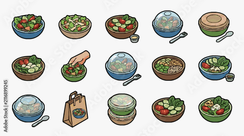 Assorted Illustrations of Healthy Bowls and Salads