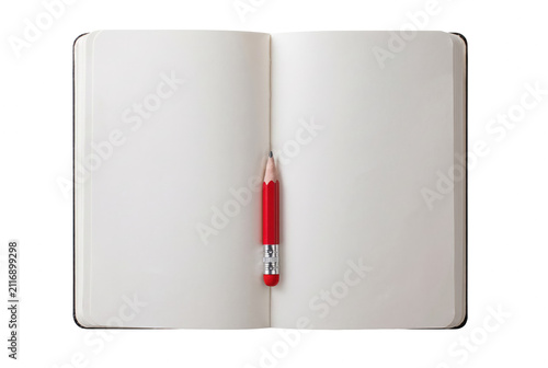 Bild auf Leinwand Open Journal with Blank White Pages and a Small Red Pencil