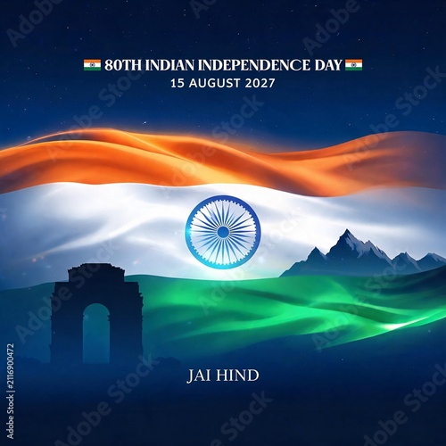 Indian National Flag 80th Independence Day Patriotic Tricolor Celebration Banner