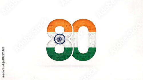 India 80th Independence Day Tricolor Number 80 Isolated Illustration