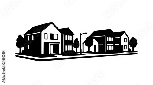 Suburban street with residential houses vector illustration
