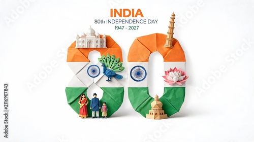 Origami India 80th Independence Day Creative Paper Illustration