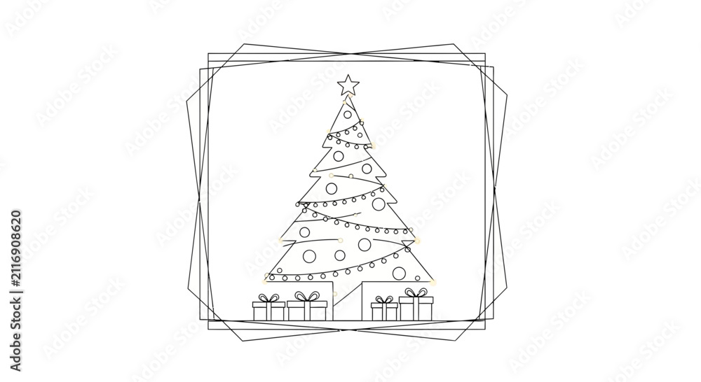 Fototapeta premium Christmas tree with gifts and decorations, hand drawn
