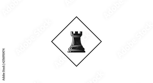 Chess Rook Icon Inside Diamond Frame on White Background - Strategy Concept