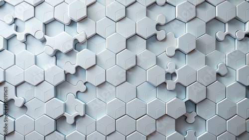 Abstract Hexagonal Puzzle Piece Formation Interlocking Geometric Shapes in a Complex Arrangement