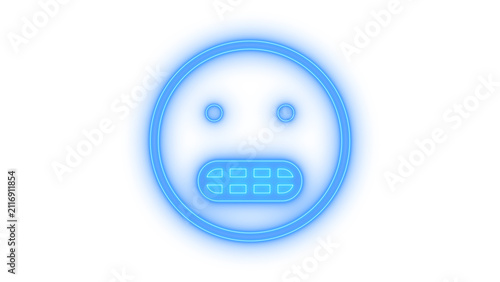 Foto Colorful neon glowing grimacing emoji icon showing teeth representing awkwardnes