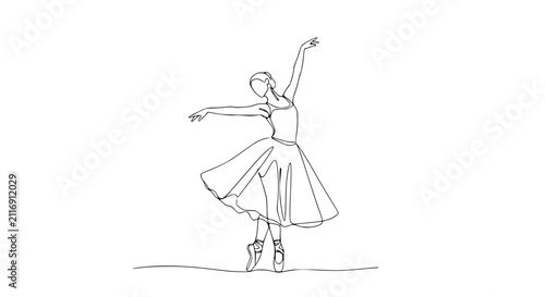 Фотография Elegant ballet dancer in continuous line art, posing gracefully in a tutu and pointe shoes
