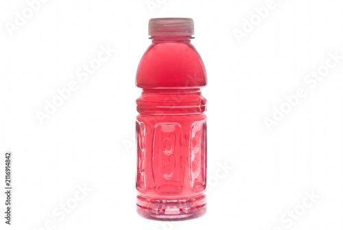 Bild auf Leinwand Red Sports Drink in a Clear Plastic Bottle