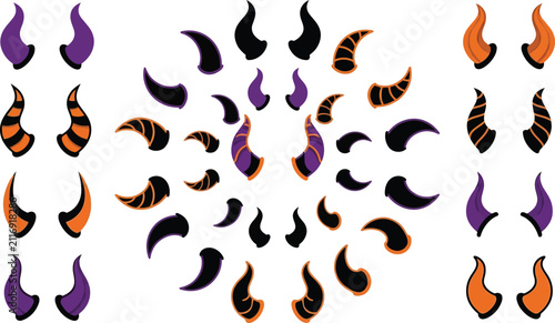 Canvastavla Halloween horns and devilish headband accessories in purple, orange, and black
